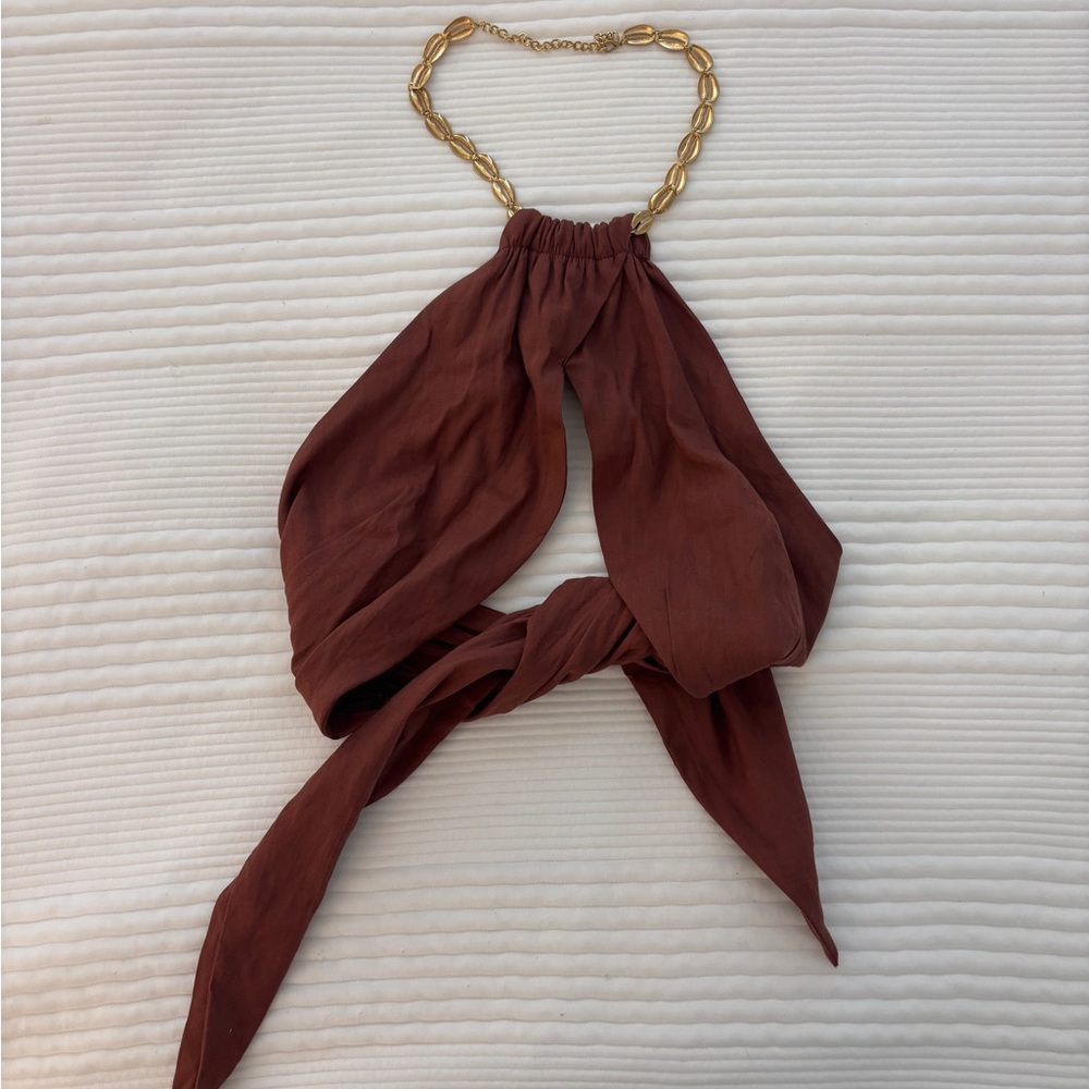 WeWoreWhat Brown Crop Top with Gold Chain